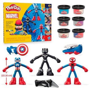 Play-Doh Marvel Hero Adventure Playset, 3 Marvel Action Figures with Wearable Tools, Black Panther, Captain America &amp; Spider-Man Imagination Toys for Boys and Girls Ages 4 and Up