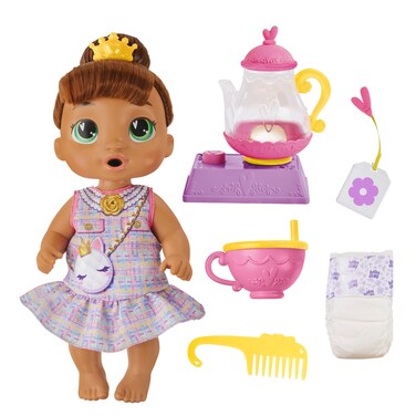 Baby Alive Bubbly Tea Party Sophia Sparkle Doll with Teapot Accessories, Brown Hair, 11 Inches, Toys for 3 Year Old Girls and Boys &amp; Up