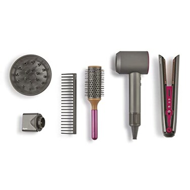 Casdon Dyson Toys - Supersonic &amp; Corrale Deluxe Styling Set - Toy Straightener &amp; Hairdryer with Real Function - Features Interactive Lights &amp; Sounds - for Children Aged 3+