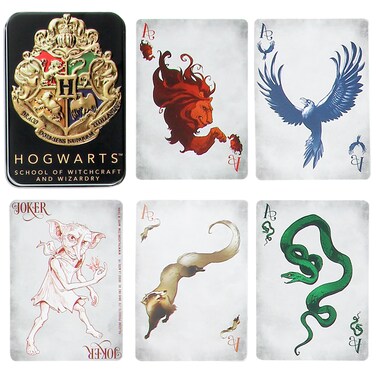 Paladone Hogwarts Playing Cards in a Tin Black, Harry Potter Game &amp; Activity, 52 Cards Representing Gryffindor Ravenclaw Hufflepuff Slytherin