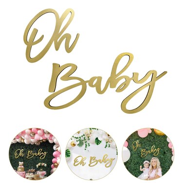 Wooden Baby Shower Sign with Gold Painted, Perfect Party Banner for Baby Shower Boy/Girl Decorations Gender Reveal Backdrop Party Photography Background
