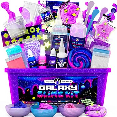 Original Stationery Galaxy Slime Kit, Slime Maker Set with Glow in The Dark Stickers, Dark Powder to Make Glitter &amp; Galactic Slimes, Fun Slime Kit for Girls 10-12 and Easter Gifts for Girls 8-12