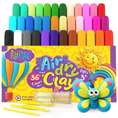 FlyFlag Air Dry Clay - 36 Colors, Soft &amp; Ultra Light, Modeling Clay for Kids with Accessories, Tools and Tutorials