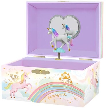 Giggle &amp; Honey Musical Unicorn Jewelry Box for Girls - Kids Jewelry Box with Spinning Unicorn, Unicorn Gifts for Girls, Unicorn Toys - 6 x 4.7 x 3.5 in