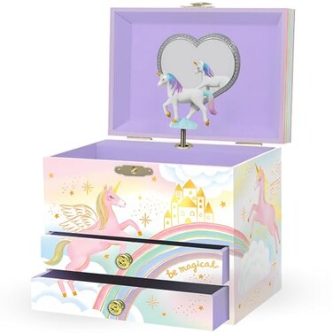 Musical Unicorn Jewelry Box for Girls - Kids Music Box with Spinning Unicorn, Unicorn Birthday Gifts for Little Girls, Jewelry Boxes, 6.8 x 5.3 x 6 in - Ages 3-10