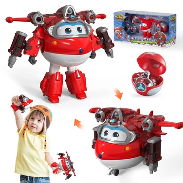 Super Wings EU760963 - Transforming Jett &amp; Steel Power Ball, Approx. 5 Inch Transformable Toy Figure with 1 Superball and Accessories, for Children from 3 Years