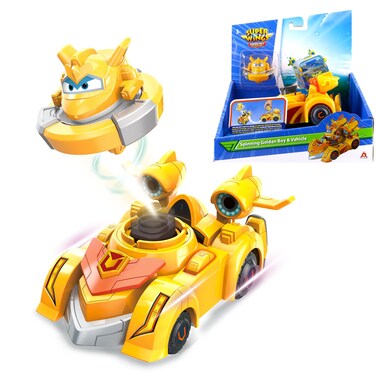 Alpha Group Super Wings Golden Boy Spinning Battling Tops &amp; Cars Toys, Yellow Car Toys for Kids Age 3+, Little People Race Toy Cars for Boys and Girls, Best Gifts for Kids Boys Girls
