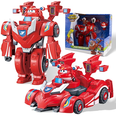 Super Wings Transformer Toys, 7" Super Robot and 2" Mini Jett Transforming Suit, 2 in 1 Racing Car-Robot Action Figure for Boys and Girls Age 3+, Gifts for Preschool Kids, Red