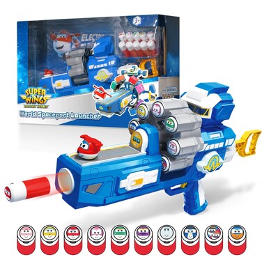 Super Wings Shooting Games Toy Gun, Toy Foam Blasters &amp; Guns with 10-Dart Rotating Drum, Shooting Target &amp; 10 Foam Bullets with Role Stickers, Gifts for Kids Boys Age 4 5 6 7 8 9 10+