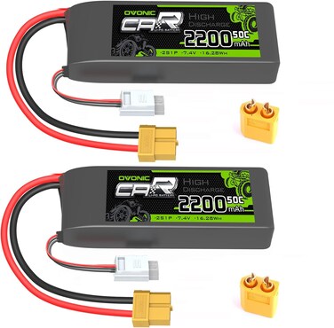 OVONIC 7.4V Lipo 2200 mAh 50C 2S Lipo Battery with XT60+TRA Plug (2 Packs)