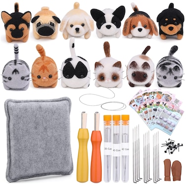 Mayboos Needle Felting Kit,12 Pieces Doll Making Wool Needle Felting Starter Kit with Instruction,Felting Foam Mat and DIY Needle Felting Supply for DIY Craft Animal Home Decoration Birthday Gift