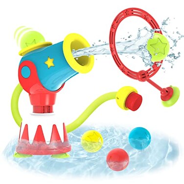 Yookidoo Toddler Kids Bath Toys (Ages 4-8) - Water Cannon Ball Blaster - Suction Cups to Any Bath Tub or Shower - Includes 5 Balls &amp; Hoop to Shoot Through - Turn Bath Time into Endless Fun for Kids!