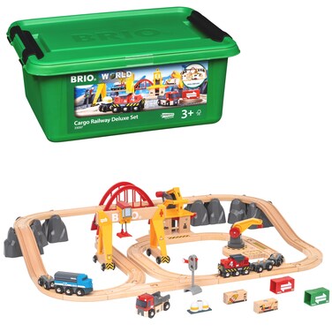 BRIO 33097 Cargo Railway Deluxe Set - 54 Piece Interactive Train Toy   Enhanced Wooden Tracks   Perfect for Kids Age 3 and Up   Compatible with All BRIO Railway Sets   FSC Certified Wood