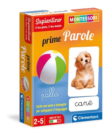 Clementoni Montessori Prime Words Cards 2 Years (Italian Version), Educational Game-Made in Italy, Multicoloured, 16319