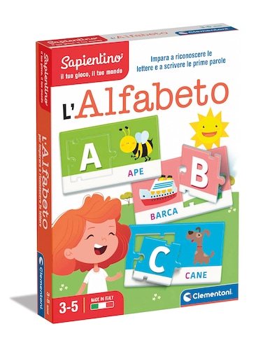 Clementoni - Sapientino-L'Alfabeto-Educational Game 3 Years, Alphabet Flashcards, Learning Letters-Made in Italy, Italian Colour, 16768