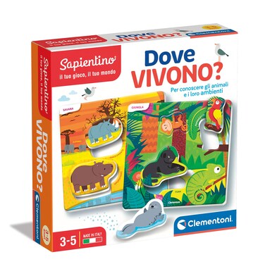 Clementoni - Sapientino-Dove Live-Educational Game 3 Years, Animal Flashcards-Made in Italy, Italian Color, 16786