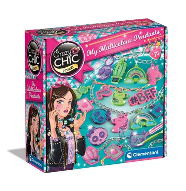 Clementoni- Crazy Chic My Colourful Pendants: DIY Jewellery Making Kit for Kids, Bracelets, Necklaces &amp; Rings (7+ Years)