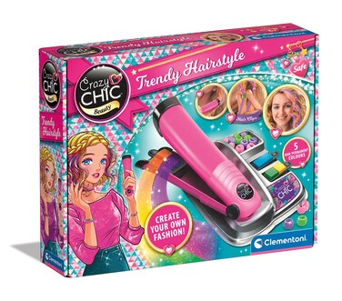 Clementoni Crazy Chic Coloured Strands Hair Kit for Girls Aged 6+, 1 Count, Black, Cartoon, Halloween, Fantasy, 28.5 x 22.5 x 6 cm