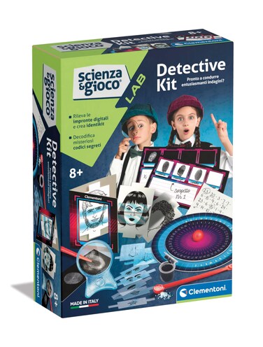 Clementoni - Detective Kit - Science and Game Lab, Investigator's Game with Fingerprint Detection Kit, Children 8 Years, Italian Version, Made in Italy, 19230