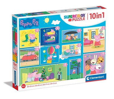 Clementoni - 20271 - Supercolor Puzzle 10 in 1 Peppa Pig (3x18, 4x30, 2x48 and 1x60 Pieces) - Jigsaw Puzzle for Kids Age 4