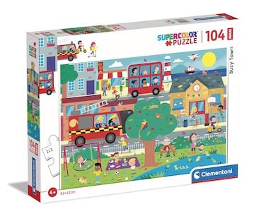 Clementoni 23766 Busy Town Maxi Puzzle 104pcs Supercolor Town-104 Pieces-Jigsaw Kids Age 4, Multicolor, Medium