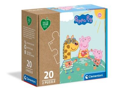 Clementoni 24783 Peppa Pig Play for Future 2 x 20 Pieces-Jigsaw Kids Age 3-100% Recycled Materials-Made in Italy, Cartoon Puzzles, Multicoloured