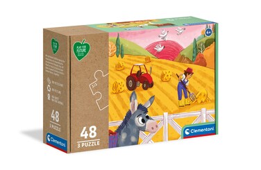 Clementoni 25268 Play for Future-Animals-3 x 48 Pieces-Jigsaw Kids Age 4-100% Recycled Materials-Made in Italy, Cartoon Puzzles, Multicoloured