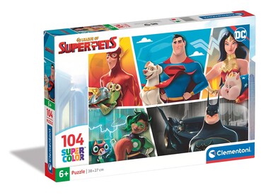Clementoni 27172 Supercolor DC Superpets Puzzle, 104 Pieces, from 6 Years, Colourful Children's Puzzle with Special Luminosity and Colour Intensity, Skill Game for Children, Multicoloured