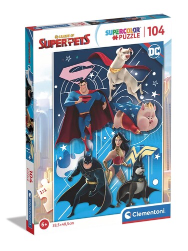 Clementoni 27173 Dc Superpets Supercolor League of Superpets-104 Pieces Children 6 Years Old, Puzzle Superheroes-Made in Italy, Multi-Coloured