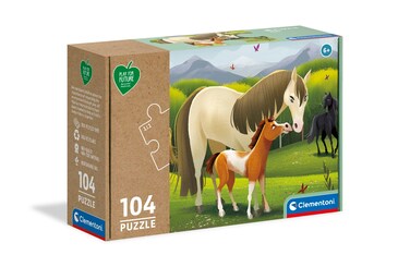 Clementoni 27527 Play for Future-Horses-104 Pieces-Jigsaw Kids Age 6-100% Recycled Materials-Made in Italy, Cartoon Puzzles, Multicoloured