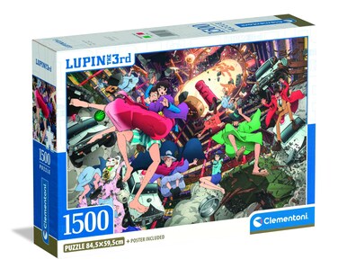 Clementoni - 31749 Anime Puzzle 1500 Pieces for Adults and Teenagers, Lupin 3 Illustration with Poster Included, Special Series, Gift Idea, Men, Made in Italy, 84.5 x 59.4 cm