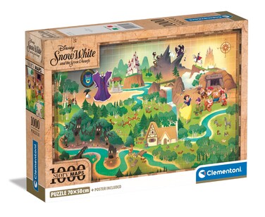 Clementoni Jigsaw Puzzle Story Maps - Snow White 1000 Pieces - Poster Included, Puzzle for Adults 14-99 Years, Gift for Men/Women, Map, Made in Italy, 39814