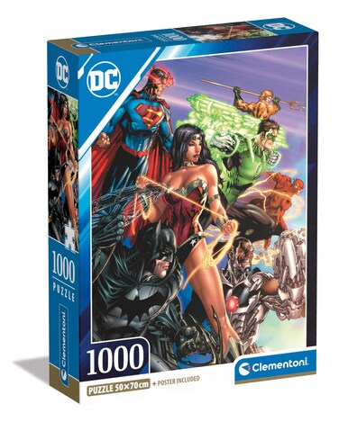 Clementoni - DC Comics Justice League League-1000 Pieces, Vertical, Fun for Adults, Superhero Puzzle, Made in Italy, Multicoloured, 39852