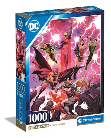 Clementoni - DC Comics Justice League League-1000 Pieces, Vertical, Fun for Adults, Superhero Puzzle, Made in Italy, Multicoloured, 39853