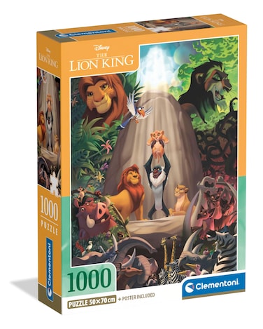 Clementoni 39902 Jigsaw Lion King 1000 Pieces-Compact Box, Poster Included, Disney, Puzzle for Adults 14-99 Years, Gift for Men/Women, Made in Italy, Multicolor