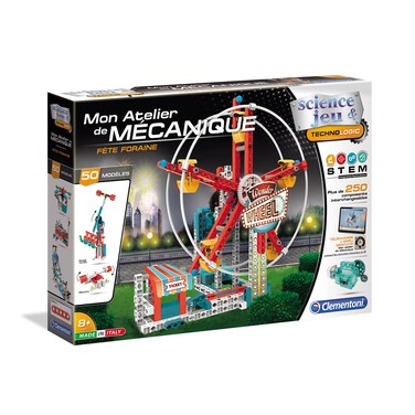 Clementoni -My Mechanical Workshop-Fairground-Building Game-French Version, Made in Italy, 8 Years and Older, 52488, Multicolour