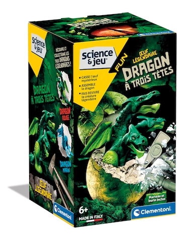 Clementoni - Science &amp; Play - Legendary Egg - Three-Headed Dragon - Breakable Egg &amp; Dragon to Assemble - Hammer and Chisel Included - for Kids Ages 6+