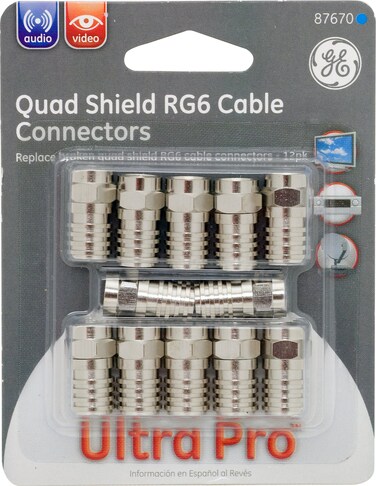 GE 87670 RG6 Crimp-On Quad Connector, 12-Pack