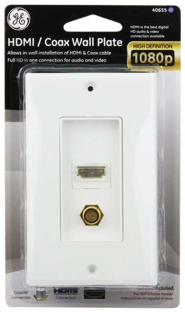 GE 40655 HDMI/Coax Wall Plate -White