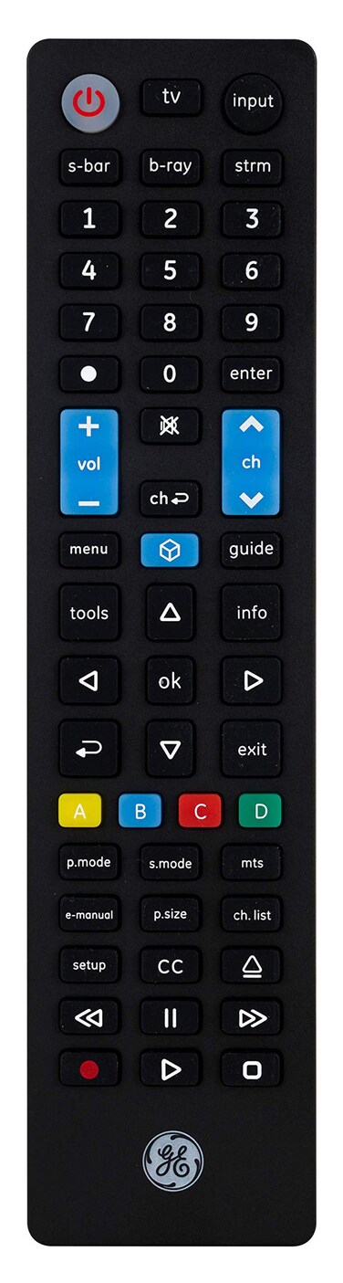 GE Samsung Replacement Remote, Universal Remote Control Compatible for Roku, Apple TV, Smart TV, Soundbar, Streaming Player, Blu Ray, DVD, DVR, 4 Device, Black, 44235