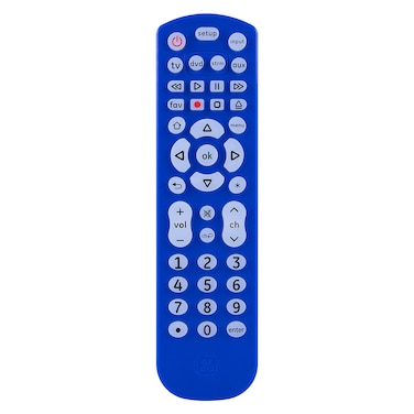 GE Backlit Universal Remote Control for Samsung, Vizio, LG, Sony, Sharp, Roku, Apple TV, TCL, Panasonic, Smart TV, Streaming Players, Blu-Ray, DVD, 4-Device, Blue, 45764