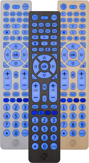 GE Backlit Buttons Universal Remote Control, Samsung TV Remote Control Replacement, Samsung Remote Control for Smart TV, Roku Remote Replacement, Vizio, LG TV, Sony, Apple TV, 8-Device, Black, 37123