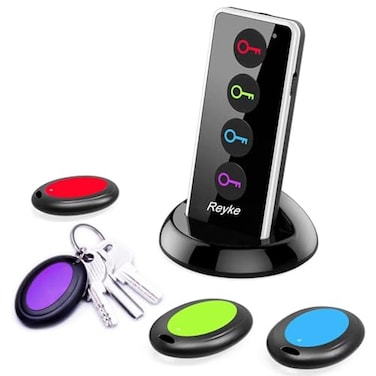 Reyke Key Finder, 80dB+ RF Item Locator Tags with 131ft. Working Range, Wireless Remote Tracker for Wallet, Phone, Glasses, Pet, 1 RF Transmitter &amp; 4 Receivers