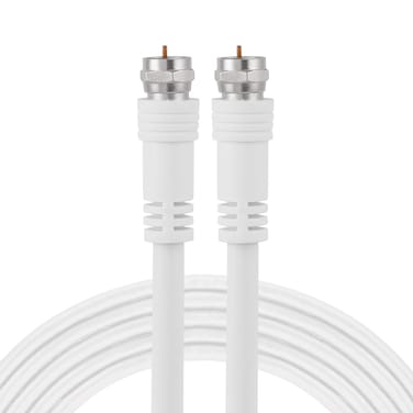 GE RG6 Coaxial Cable, 15 ft. F-Type Connectors, Double Shielded Coax, Input Output, Low Loss Coax, Ideal for TV Antenna, DVR, VCR, Satellite Receiver, Cable Box, Home Theater, White, 33603