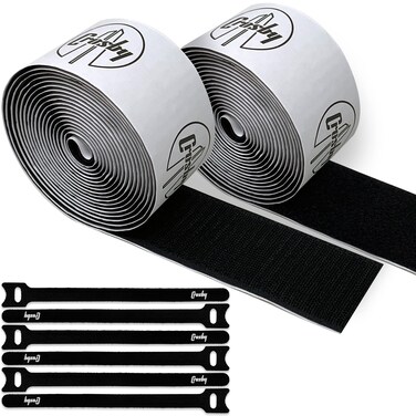 Crosby Pedalboard Grip Kit - 10 Feet (3m) of Heavy Duty Hook &amp; Loop Tape Plus 6 Reusable Cable Ties for Guitar or Bass Pedal Board Mounting and Cable Management