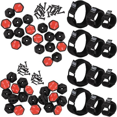 Klein Tools 80070 Cable Management Kit with Hook and Loop Cinch Straps, Self-Adhesive Cable Mounting Clips, 52-Piece