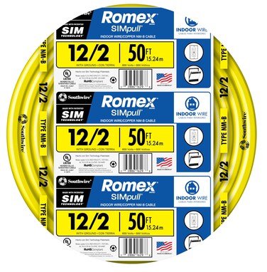 Southwire Romex Brand Simpull Solid Indoor 12/2 W/G NMB Cable 50ft coil - SW# 28828222