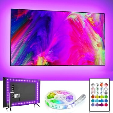 BASON LIGHTING TV Backlight, 9.8ft TV Light Strip for 32-58 inch TV/Monitor Backlight, SMD 5050 USB LED Light Strip with Remote, RGB 4096 DIY Colors TV LED for Gaming Lights, Ambient Lighting Kit.