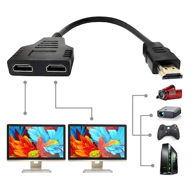 HDMI Cable Splitter 1 in 2 Out HDMI Adapter Cable HDMI Male to Dual HDMI Female 1 to 2 Way, Support Two TVs at The Same Time, Signal One in Two Out