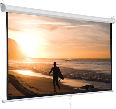SUPER DEAL 120'' Projector Screen, Retractable Projection Screen Manual Pull Down HD Screen 1:1 Format for Home Cinema Theater Presentation Education Outdoor Indoor Public Display